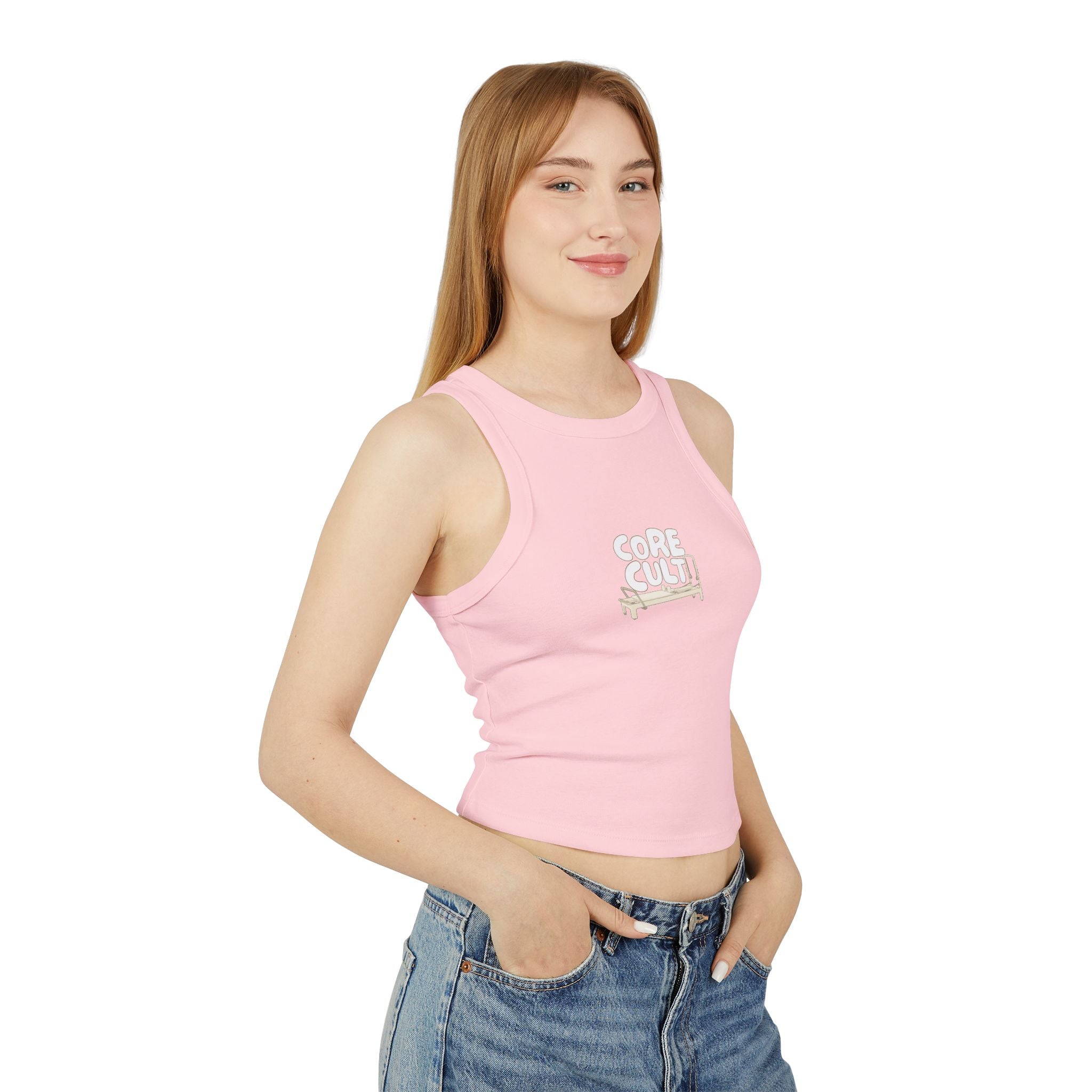 Core Cult Women's Micro Rib Racer Tank Top - Stylish Workout Tee
