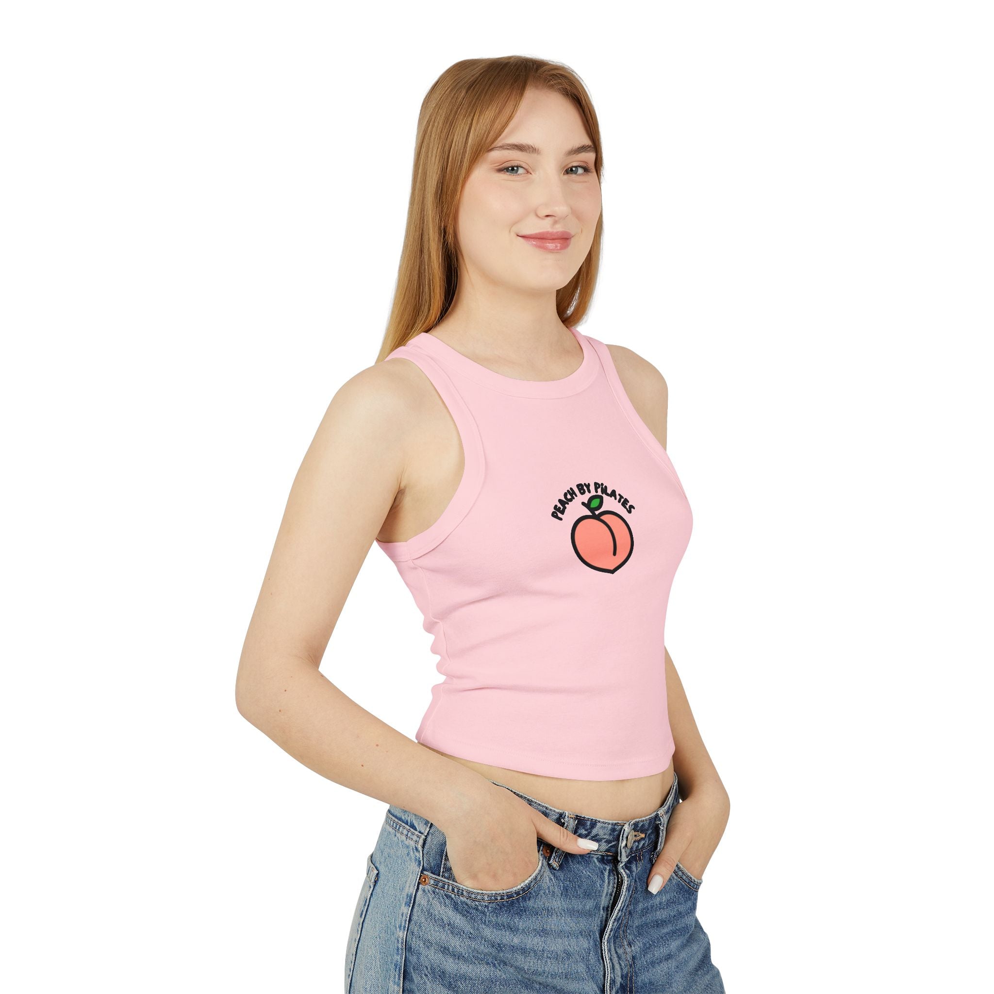 Peach by Pilates Women's Micro Rib Racer Tank Top - Stylish Workout Tee