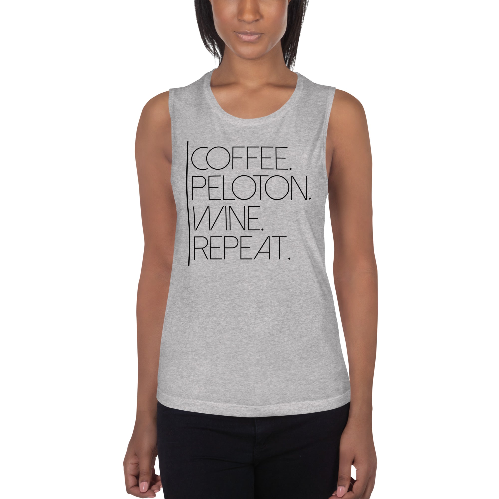 Coffee Peloton Wine Repeat Women's Muscle Tank