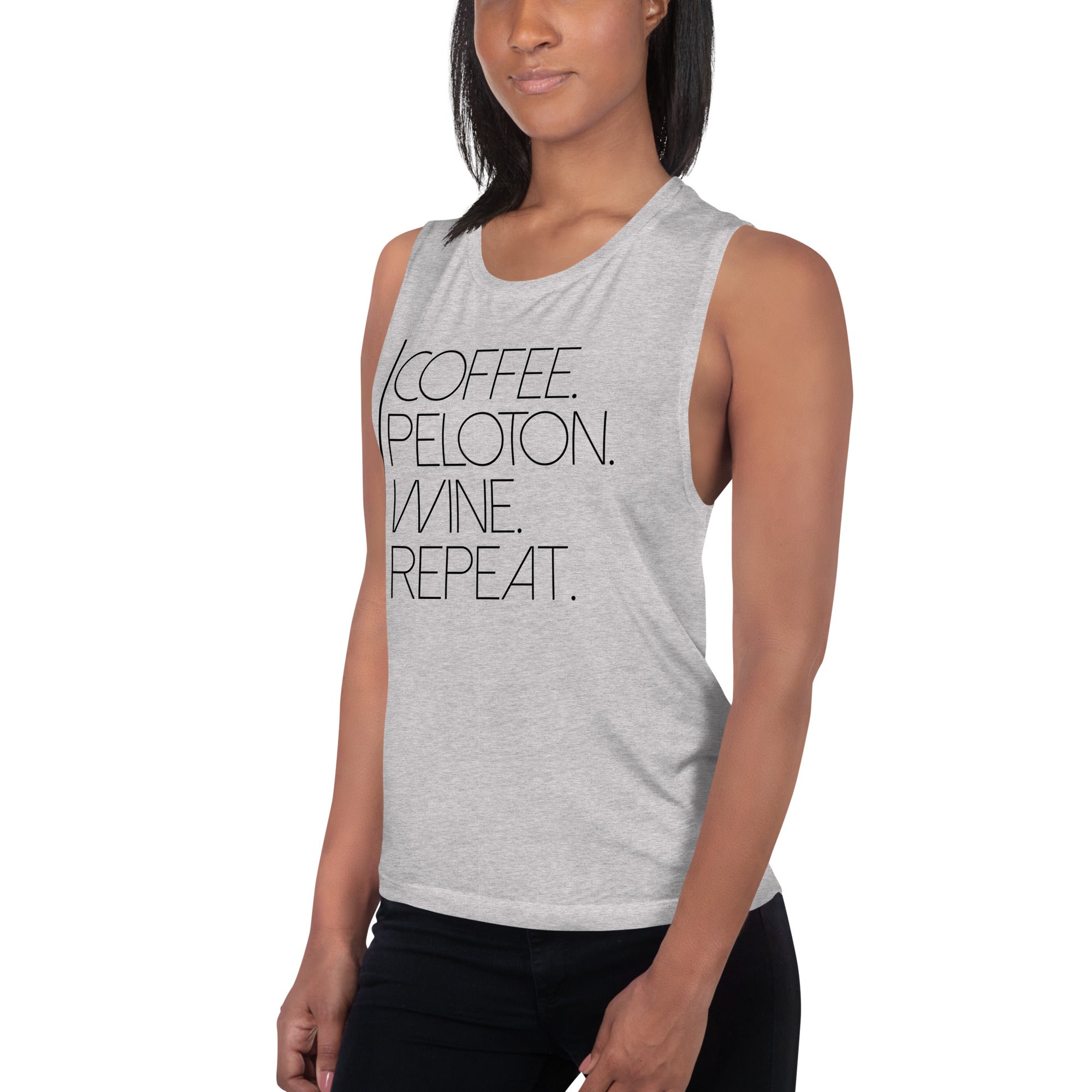 Coffee Peloton Wine Repeat Women's Muscle Tank