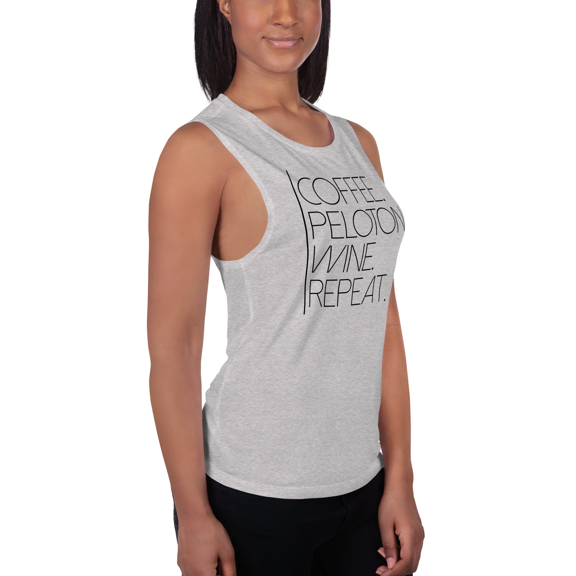 Coffee Peloton Wine Repeat Women's Muscle Tank